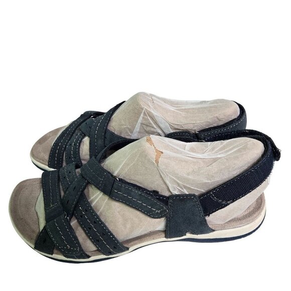 Earth Origins NIB Sammie Wide Navy Blue Suede Sandals Size 11W - Picture 2 of 9